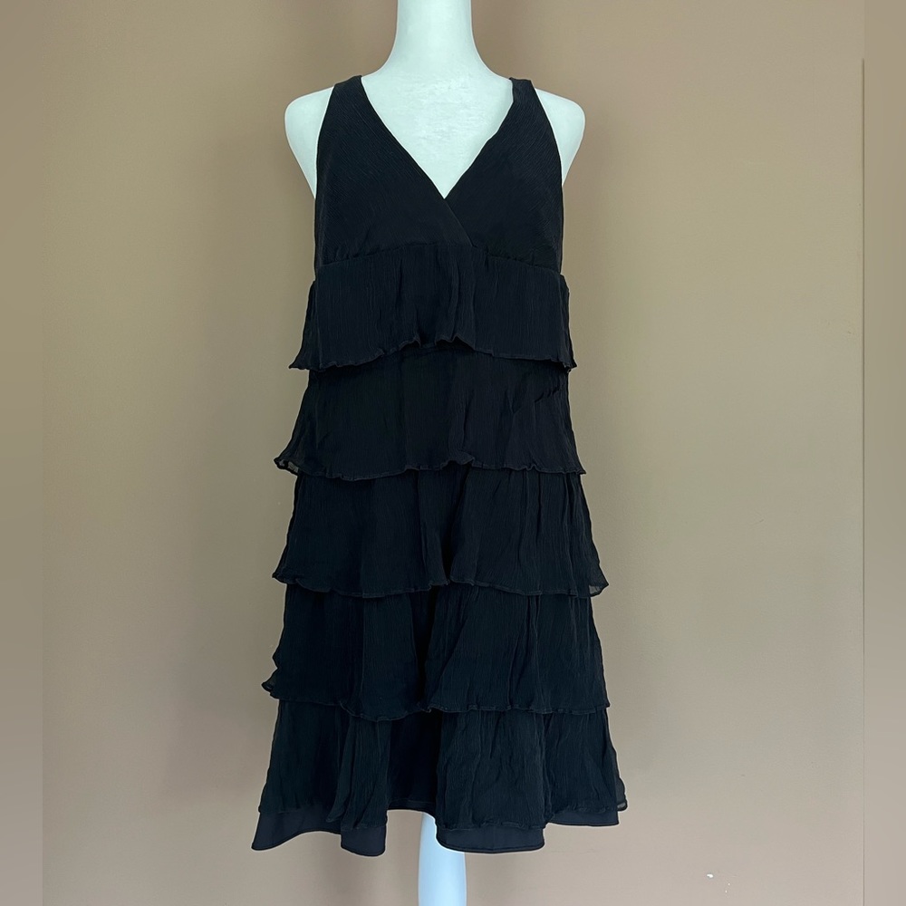{J. Crew} Sleeveless Ruffle Tiered Silk Dress in Black - Women's 10